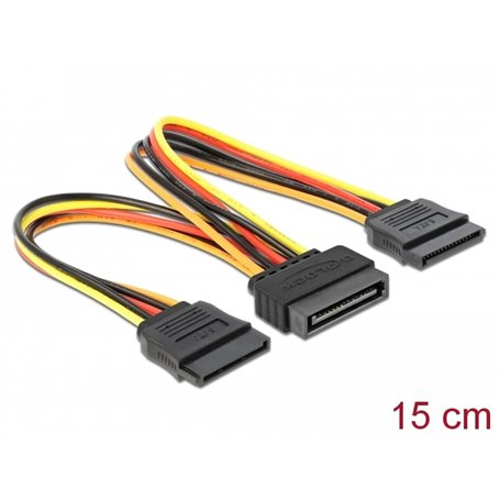Delock Cable Power SATA 15 pin plug > 2 x Power SATA 15 pin receptacle 15 cm