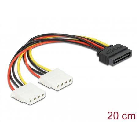Delock Cable Power SATA 15 pin to 2 x 4 pin Molex female 20 cm
