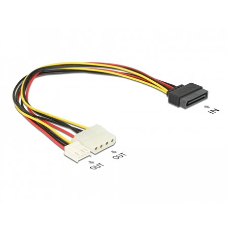 Delock Cable Y- Power SATA male 15 pin > 4 pin Molex female + 4 pin floppy