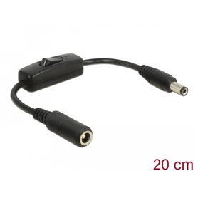 Delock Adapter cable DC 5.5 x 2.5 mm male  DC 5.5 x 2.5 mm female with switch 20 cm