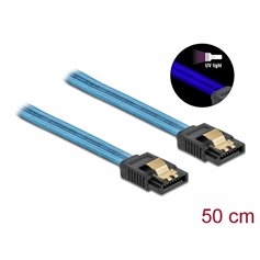 Delock SATA 6 Gb/s Cable UV glow effect blue 50 cm