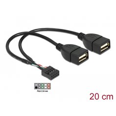 Delock USB Cable Pin header female > 2 x USB 2.0 type-A female 20 cm