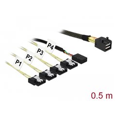 Delock Cable Mini SAS SFF-8643  4 x SATA 7 pin + Sideband 0.5 m metal