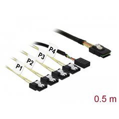 Delock Cable Mini SAS SFF-8087 > 4 x SATA 7 pin Reverse + Sideband 0.5 m