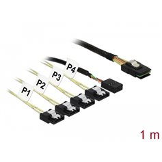 Delock Cable Mini SAS SFF-8087  4 x SATA 7 pin Reverse + Sideband 1 m