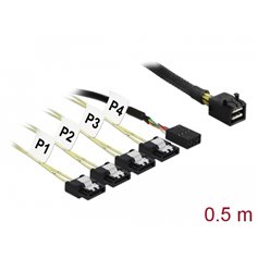 Delock Cable Mini SAS HD SFF-8643  4 x SATA 7 pin Reverse + Sideband 0.5 m