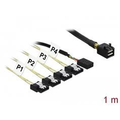 Delock Cable Mini SAS HD SFF-8643 > 4 x SATA 7 pin Reverse + Sideband 1 m