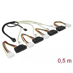 Delock Cable Mini SAS HD SFF-8643 > 4 x SAS SFF-8482 + power + Sideband 0.5 m
