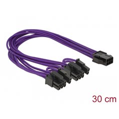 Delock Power Cable PCI Express 6 pin female > 2 x 8 pin male textile shielding purple