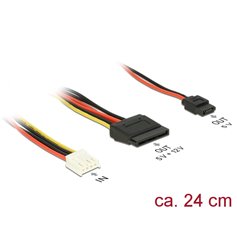 Delock Cable Power Floppy 4 pin power receptacle > SATA 15 pin receptacle (5 V + 12 V) + Slim SATA 6 pin receptacle (5 V) 24 cm