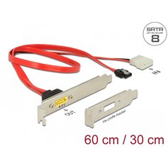 Delock Slot bracket SATA 6 Gb/s 7 pin receptacle + Molex 2 pin power plug internal > SATA male pin 8 power external