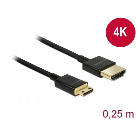 Delock Cable High Speed HDMI with Ethernet - HDMI-A male  HDMI Mini-C male 3D 4K 0.25 m Slim High Quality