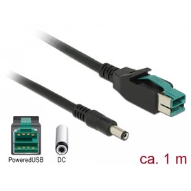 Delock PoweredUSB cable male 12 V > DC 5.5 x 2.1 mm male 1 m for POS printers and terminals