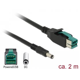 Delock PoweredUSB cable male 12 V > DC 5.5 x 2.1 mm male 2 m for POS printers and terminals