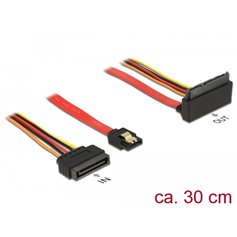 Delock Cable SATA 6 Gb/s 7 pin receptacle + SATA 15 pin power plug > SATA 22 pin receptacle upwards angled metal 30 cm