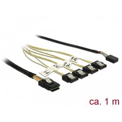 Delock Cable Mini SAS SFF-8087  4 x SATA 7 pin + Sideband 1 m metal