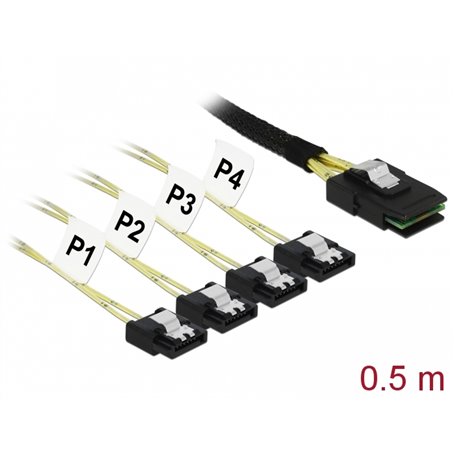 Delock Cable Mini SAS SFF-8087 > 4 x SATA 7 pin 0.5 m metal