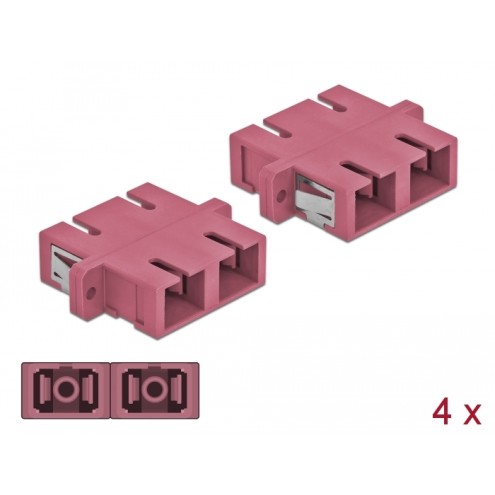 Delock Optical Fiber Coupler SC Duplex female to SC Duplex female Multi-mode 4 pieces violet