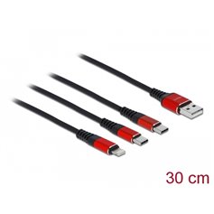 Delock USB Charging Cable 3 in 1 Type-A to Lightning™ / 2 x USB Type-C™ 30 cm