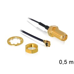 Delock Antenna Cable SMA jack bulkhead to MHF® I plug 1.37 50 cm thread length 10 mm