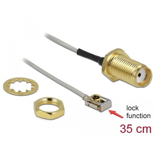 Delock Antenna Cable SMA jack bulkhead to MHF® I LK plug 1.13 35 cm thread length 10 mm