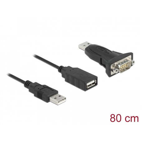 Delock Adapter USB 2.0 Type-A to 1 x Serial RS-232 D-Sub 9 pin male with nuts