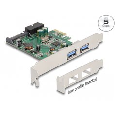 Delock PCI Express x1 Card to 2 x external USB 3.2 Gen 1 Type-A + 1 x internal 19 pin USB pin header male - Low Profile Form Fac