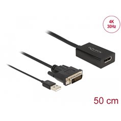Delock Adapter DVI male to DisplayPort 1.2 female black 4K with HDR function 50 cm