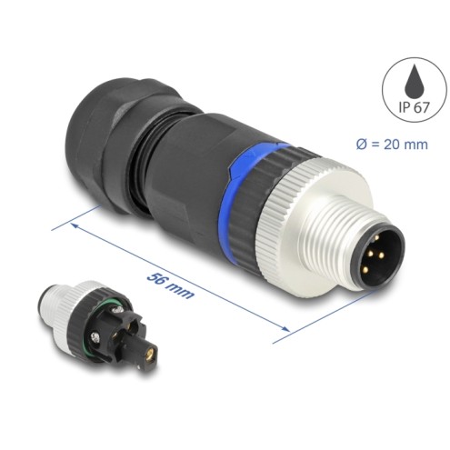 Delock M12 Connector A-coded 5 pin male for mounting with screw connection