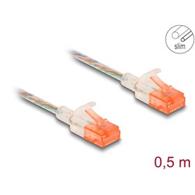 Delock RJ45 Network Cable Cat.6A U/UTP Slim 0.5 m transparent