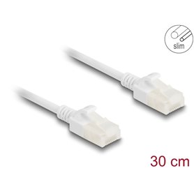 Delock RJ45 Network Cable Cat.6A plug to plug with robust latch for industrial use U/UTP Slim 0.3 m white