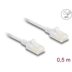 Delock RJ45 Network Cable Cat.6A plug to plug with robust latch for industrial use U/UTP Slim 0.5 m white
