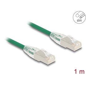 Delock RJ45 Network Cable Cat.6A plug to plug with curved latch U/FTP Slim 1 m green