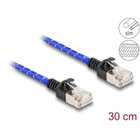 Delock RJ45 Network Cable with braided coating Cat.6A U/FTP Slim 0.3 m blue