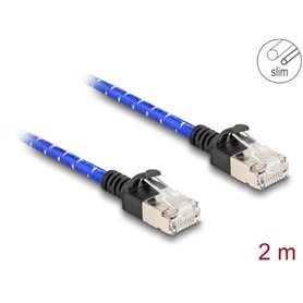 Delock RJ45 Network Cable with braided coating Cat.6A U/FTP Slim 2 m blue