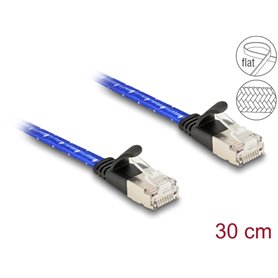 Delock RJ45 flat network cable with braided coating Cat.6A U/FTP 0.3 m blue