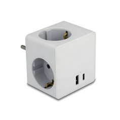 Delock Multi Socket Cube 3-way with childproof lock and USB PD 3.0 charger 20 W white