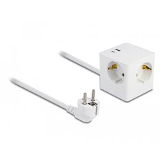 Delock Extension Socket Cube 3-way with childproof lock and USB PD 3.0 charger 20 W, 1.5 m cable, white