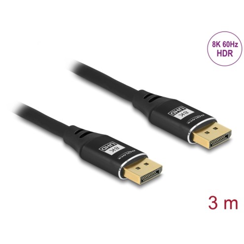 Delock DisplayPort Kabel 8K 60 Hz 3 m schwarz Metall