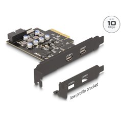 Delock PCI Express x4 Card to 2 x external USB Type-C™ + 1 x internal USB 10 Gbps Type-E Key A and 1 x 19 pin USB pin header mal